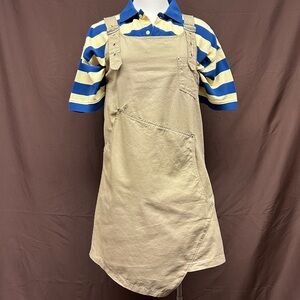 Khaki denim pinafore dress with adjustable straps